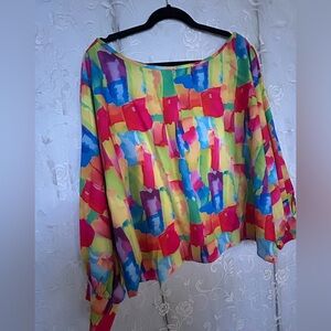 Colorblock Watercolor Print Women's Top - Multicolor